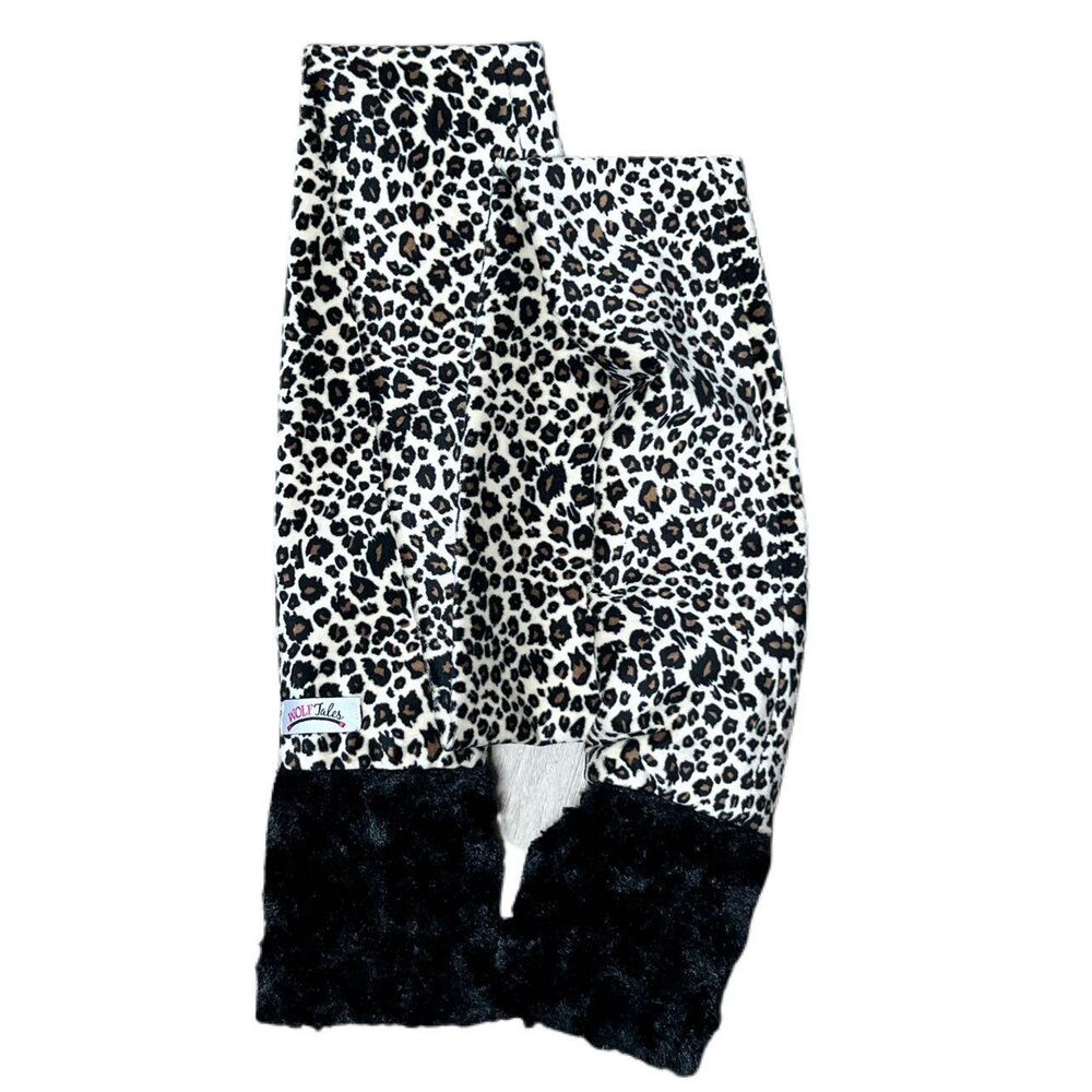 Leopard print Scarf, cream & black scarf with hand warmers Wolf Tales